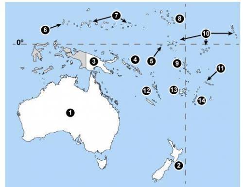 On the map of Oceania, number 3 is referring to which of the following countries? Australia Fiji Sol