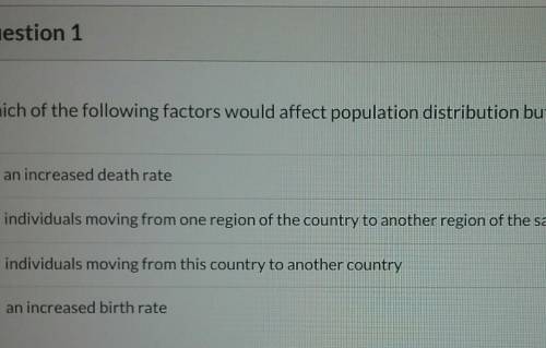 Which of the following factors would affect population distribution but not size in a given country?