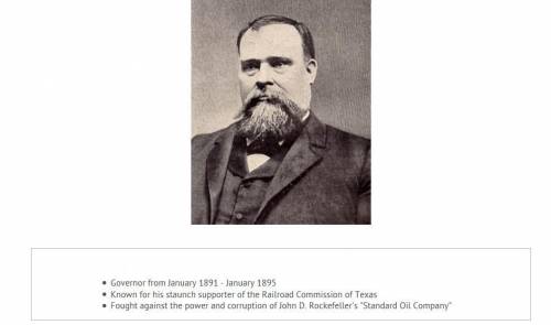Who is being described here? A) Governor Jim Hogg  B) Governor John Ireland  C) Governor Charles A.