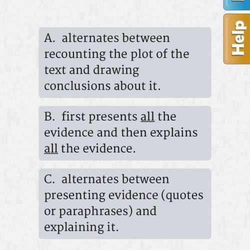 Which one is the chunked method of presenting data in a literary analysis essay? *see answer choices