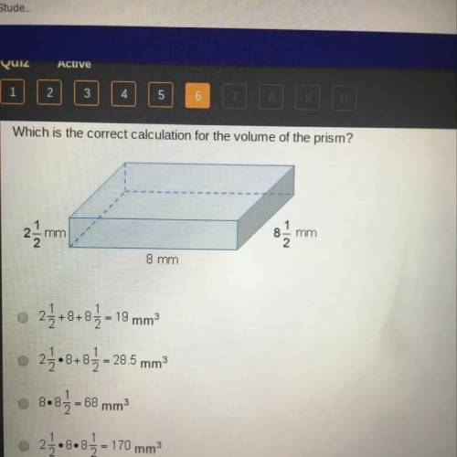 Which is the correct calculation for the volume of the prism  Help ASAPPP