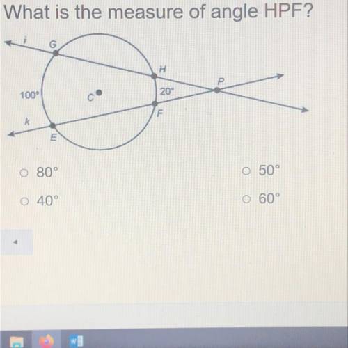 What is the measure of angle HPF? 80 40 50 60