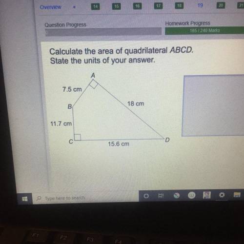 Calculate the area of quadrilateral ABCD. State the units of your answer.