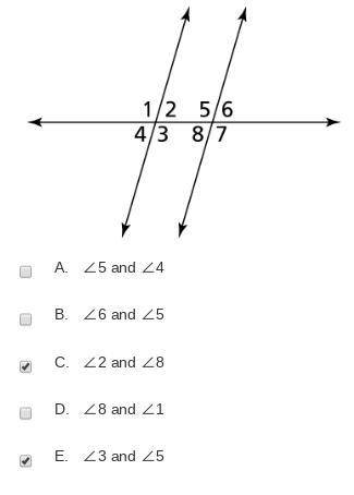 Which of the following are alternate interior angles? Select all that apply.