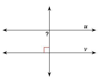 If line u and line v are parallel, what is the missing angle and how do you know