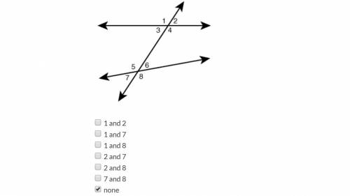Select all pairs of alternate exterior angles. Assume the lines are parallel.