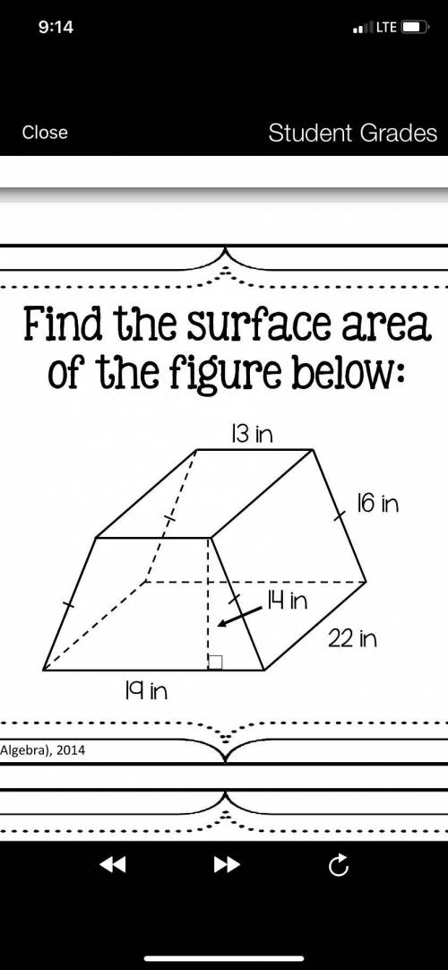 Find the surface area of the trapezoid below