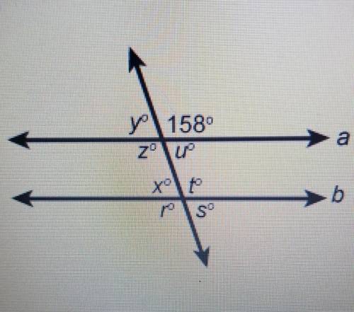 Lines a and b are parallel.1589yZºWhat is the measure of angle s?