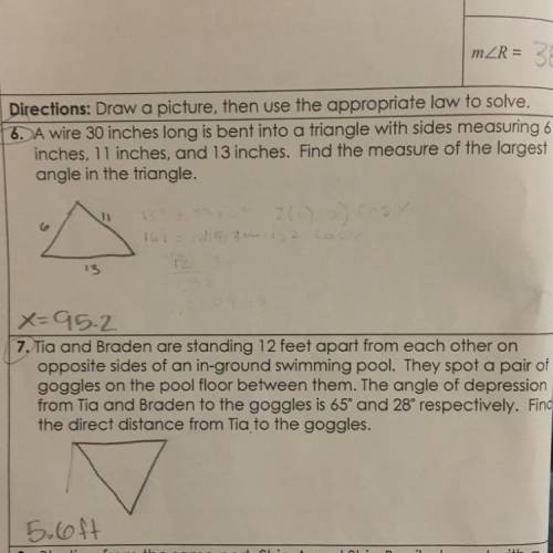 Hey can somebody explain the steps to me and make sure I drew my triangles correct. The numbers at t