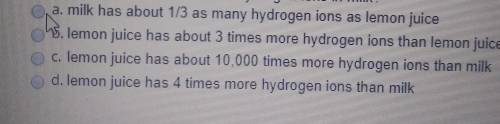 Lemon juice has a pH level of 2, but milk has a pH level of 6. How does the concentration of hydroge