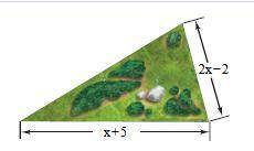 The perimeter of the triangular park shown on the right is 11x + 2. What is the missing length? The