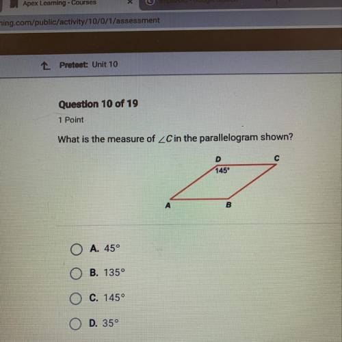 What is the measure of angle C in the parallelogram shown?
