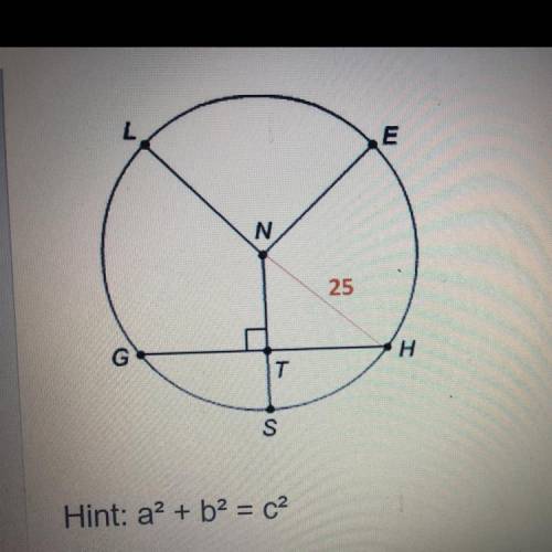 The radius of circle N measures 25 cm and GH = 48 cm. What is TS? 14 24 9 18