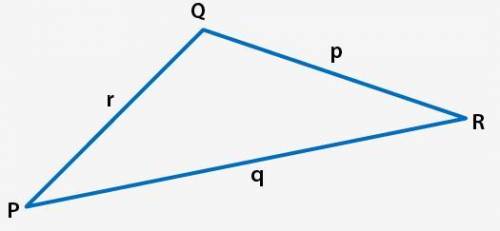 Triangle PQR with side p across from angle P, side q across from angle Q, and side r across from ang
