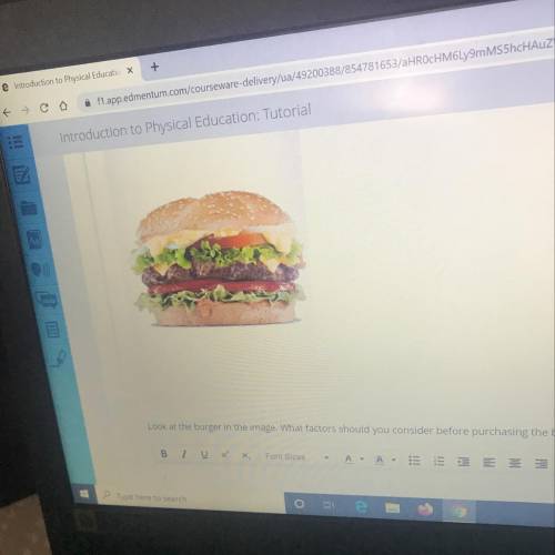 Ml Look at the burger in the image. What factors should you consider before purchasing the burger?