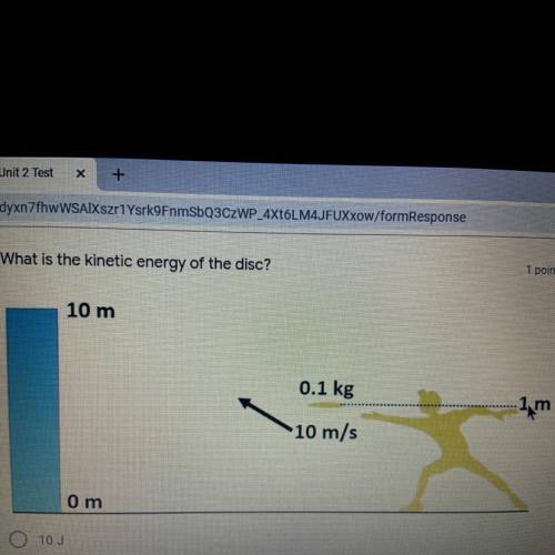 What is the kinetic energy of the disc? a. 10 J b. 5 J c. 0.98 J d. 0.5 J