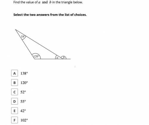 Find value of a and b in the triangle. (please help)