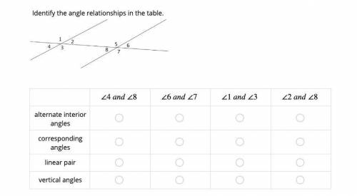 Identify the angle relationships in the table.