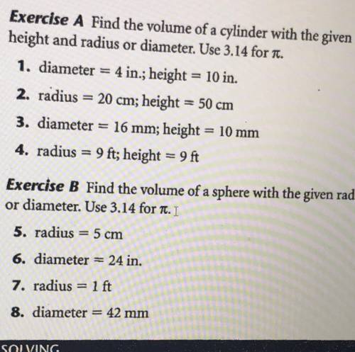 20 points!!! volume of a cylinder problems please help