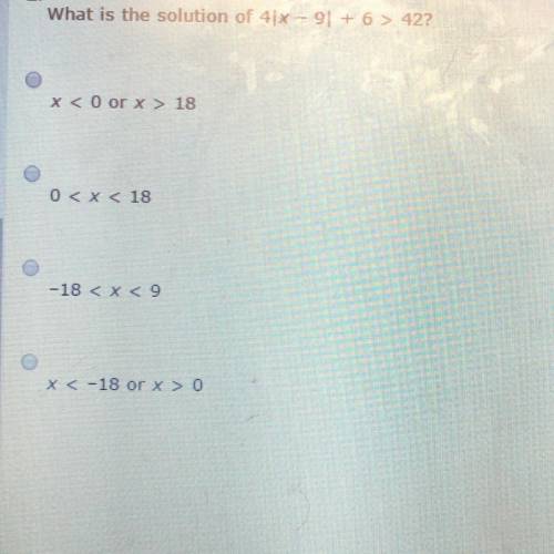 What is the solution of 4 |x - 9| + 6 > 42?