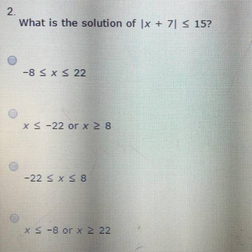 What is the solution of |x+7|<15