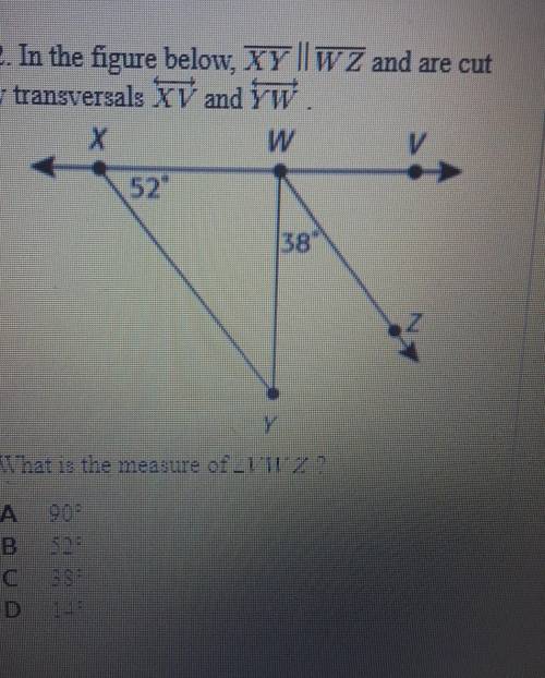 In the figure below, XY II WZ and are cut by transversals XV and YW.what is the measure of VWZ? A. 9