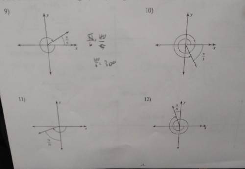 Find the measure of each angle in degrees and radians.