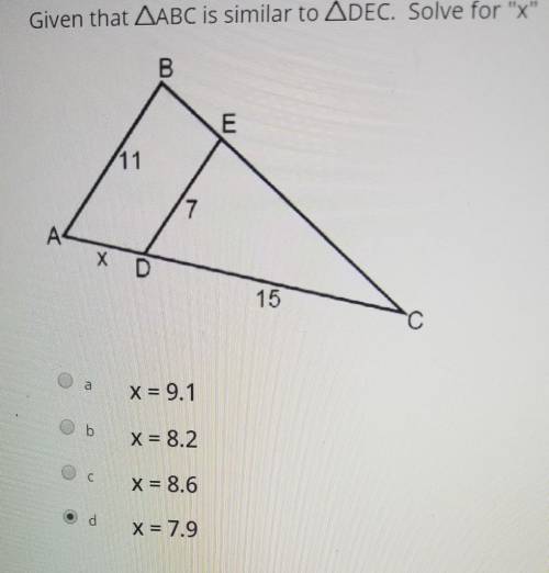 Given that abc is similar to dec solve x