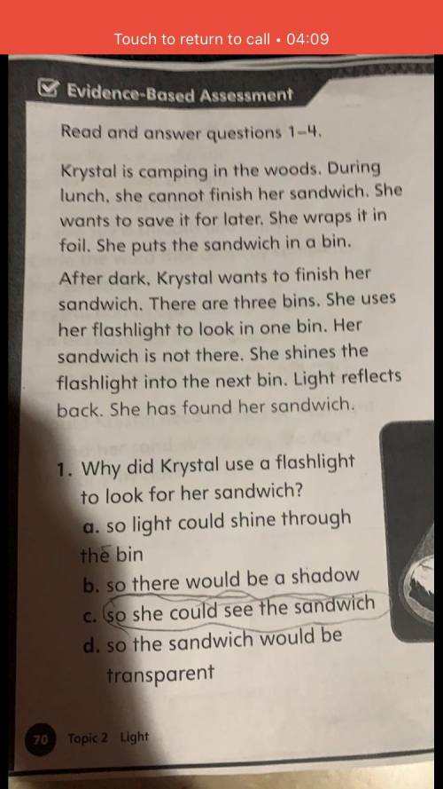 Q1 :Would krystal need to use the flashlight to find her sandwich during the day why or why not ?