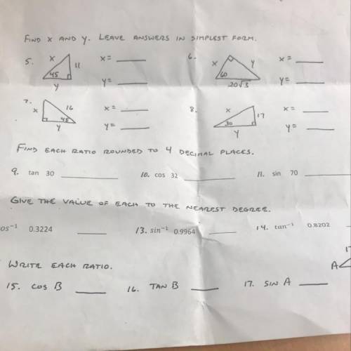 Help  ! Find x & y  Leave answers in simplest form