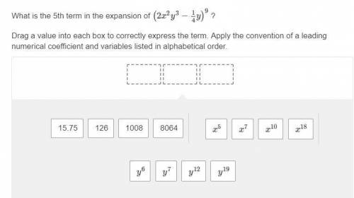 (50 points) What is the 5th term in the expansion of  Drag a value into each box to correctly expres