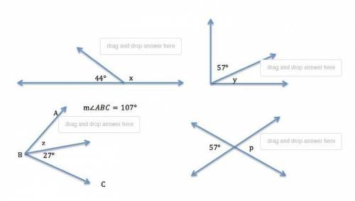 Match the missing angle measurement to the diagram. 136° 33° 57° 80°