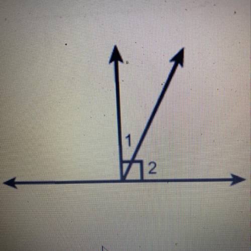 Which relationship describes angles 1 and 2? Select each correct answer. vertical angles adjacent an