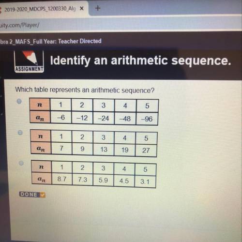 Which table represents an arithmethic sequence?