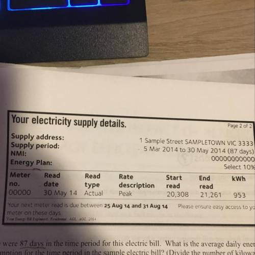 There were 87 days in the time period for this electric bill. What is the average daily energy consu