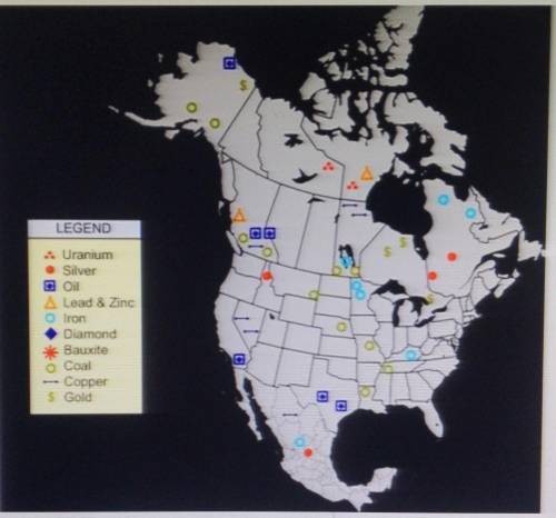 Review the map below. Which of the following resources can we found in United States, Canada and Mex