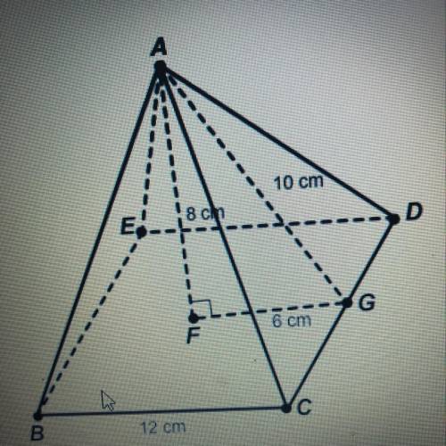 What is the volume of this square pyramid? *view photo* A) 384 cubic cm B) 288 cubic cm C)192 cubic