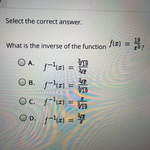 What is the inverse of the function select the correct answer