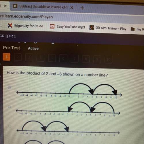 How is the product and of 2 and -5 shown on a number line