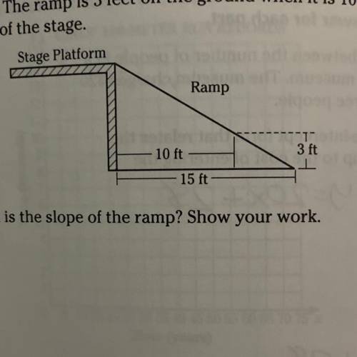 2. The bottom of a ramp is placed 15 feet from the edge of a stage platform. The ramp is 3 feet off