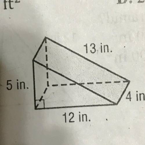 What is the surface of the triangular prism?  F. 150in squared G. 180in squared H. 240in squared I.