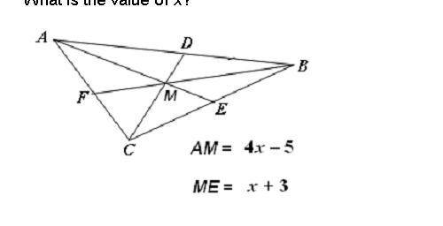 Segments CD, AE, and BF are medians of triangle ABC. What is the value of x? A. x = 1.9 B. x = 2.7 C