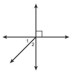 Which relationship describes angles 1 and 2? Select each correct answer.  1) vertical angles 2) comp