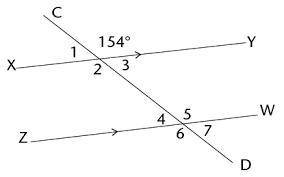Find Angle 5. The diagram is not to scale. Select one: a. 146  b. 104  c. 110  d. 154