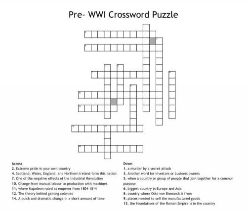 I need help with this crossword puzzle about world war 1! please answer as many questions as you can