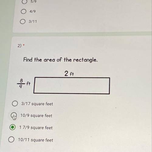 What is the area of 8/9ft and 2ft