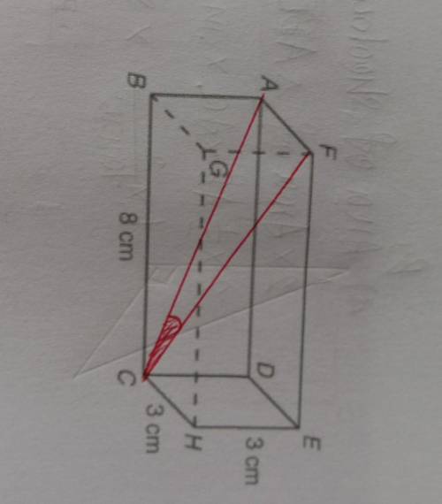 The figure show a cuboid ABCDEFGH, BC is8 cm and EH is 3 cm. Find the angle ACF, correct to 3 signif