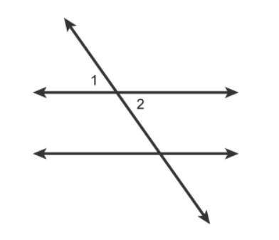 Which relationship describes angles 1 and 2? Can't be 2 answers.  supplementary angles complementary