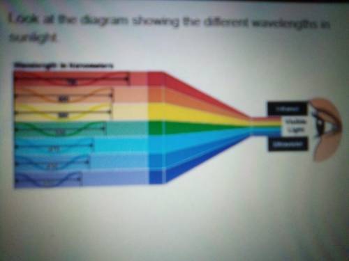 Look at the diagram showing the different wavelengths in sunlight. Which statement describes electro