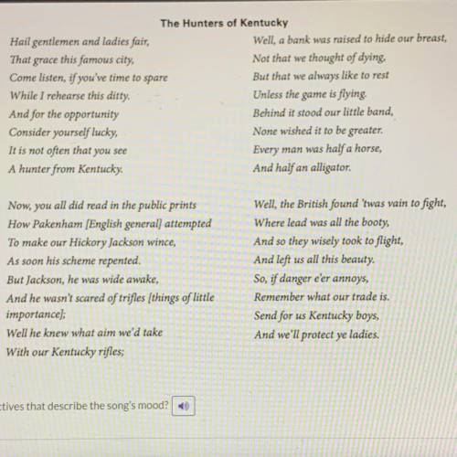 What are two adjectives that describe the song, The Hunters of Kentucky? Also, what story does the s